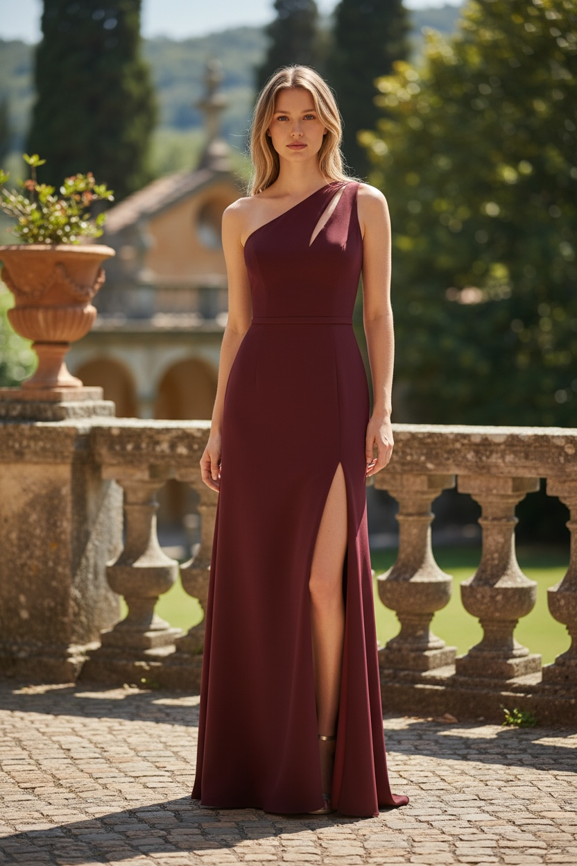 Lulus Divinely Dynamite Burgundy One-Shoulder Maxi Dress