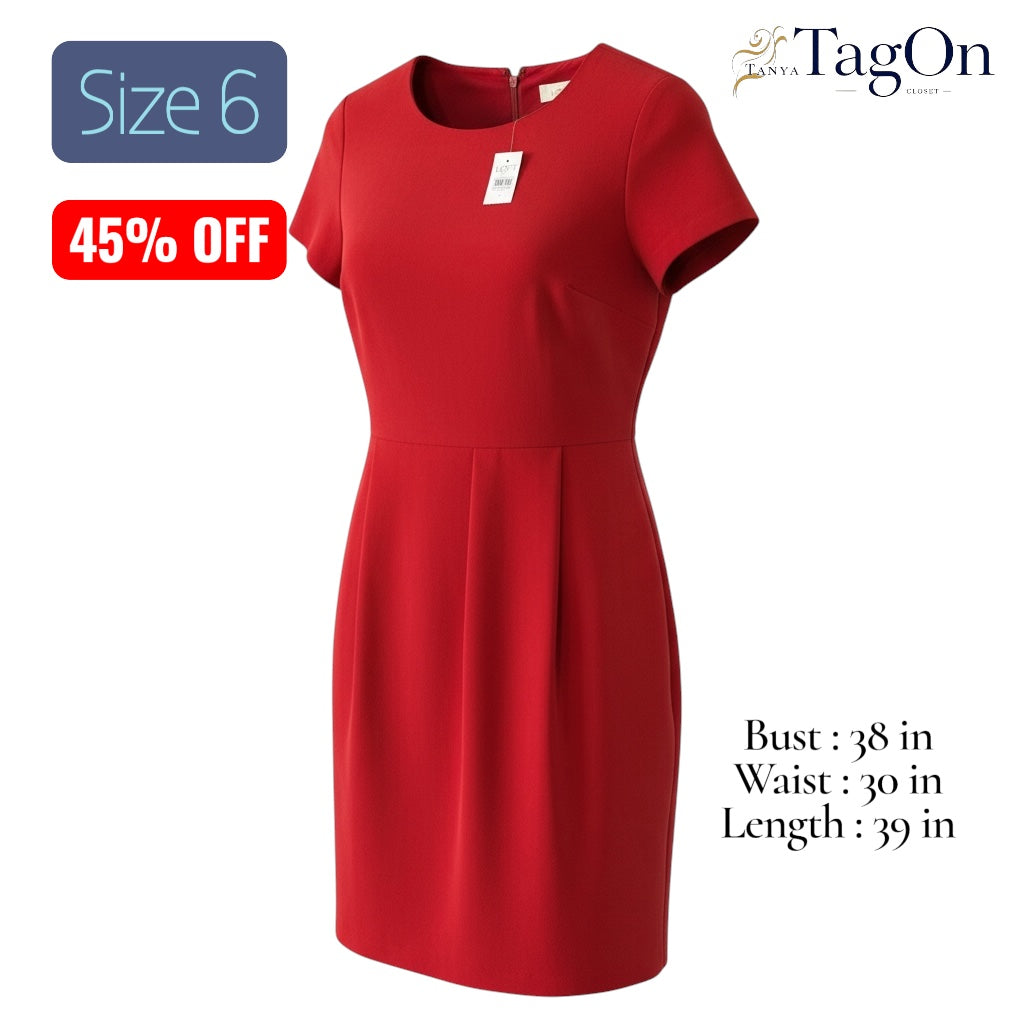 LOFT Red Short-Sleeve Midi Sheath Dress